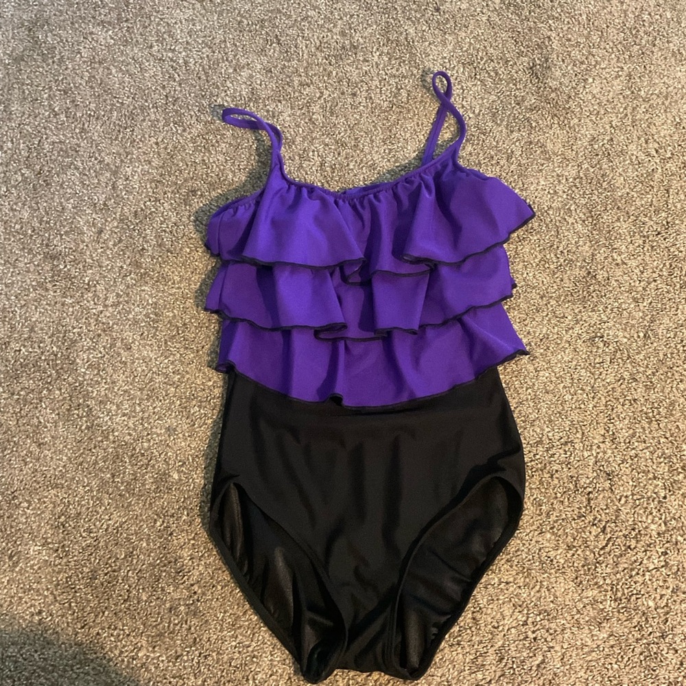 Vintage Black Purple Ruffle Top Swimsuit 14